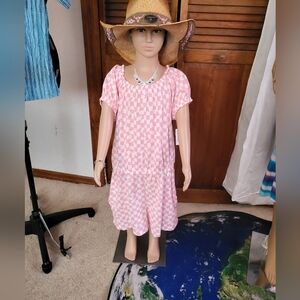 Girls pink and white checkard romper